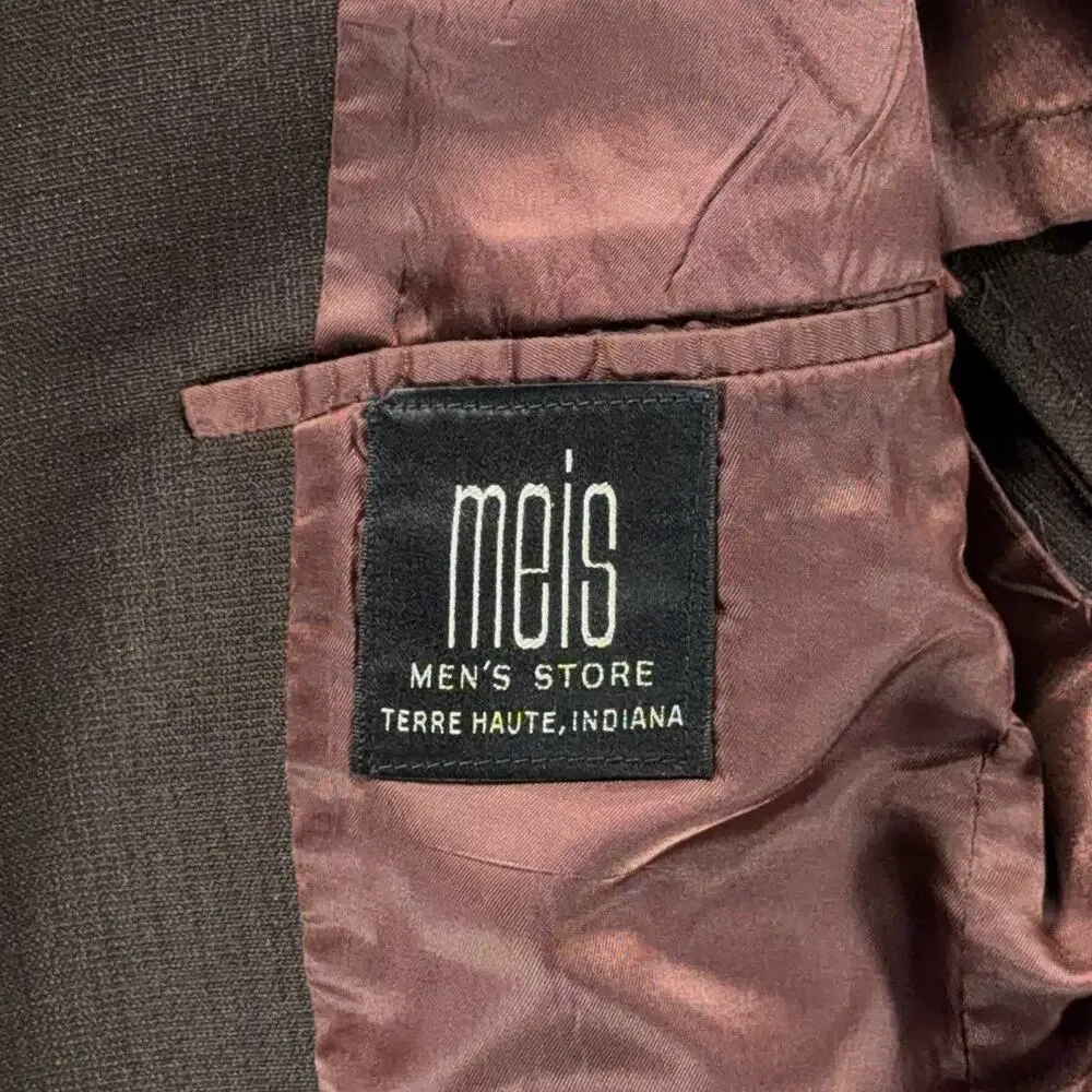 Vintage Meis Suit Mens 36 32x30 Pants Brown Flared Satin Lined 2pc Disco USA 70s